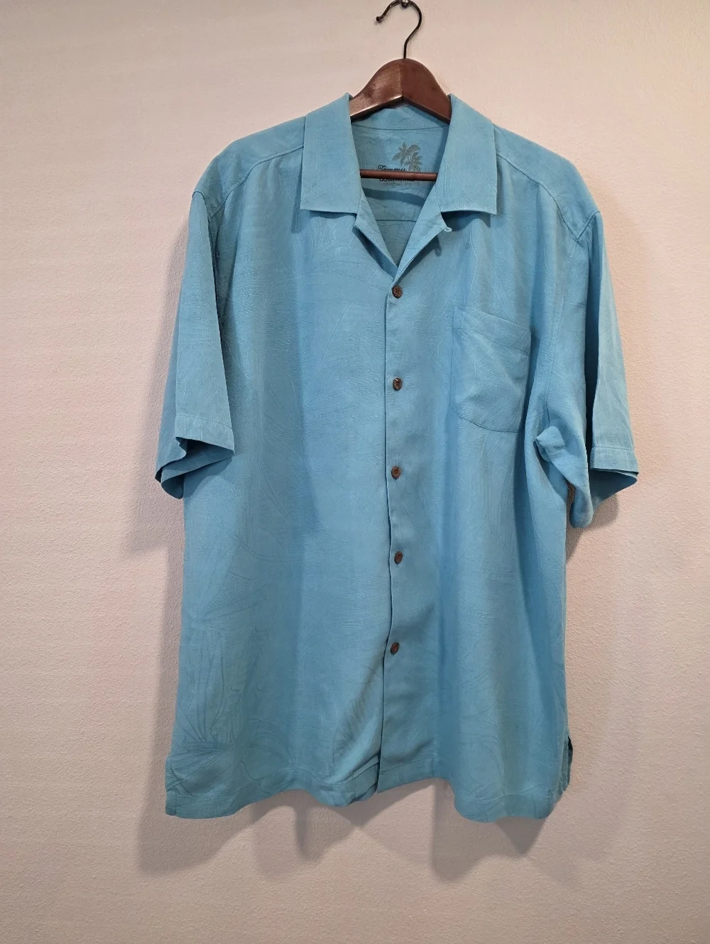 Tommy Bahama Aqua Blue Palm Fronds Silk Button Down Shirt